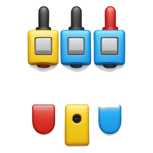 An emoji design featuring three toggle switches. Each switch is distinctly colored: one blue, one yellow, and one red.  sticker