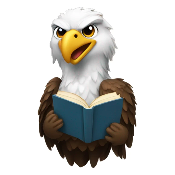 eagle reading a book with a big smile sticker