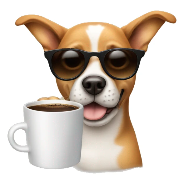 A dog with sunglasses drinking coffee sticker