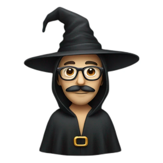 glasses and mustache man wearing witch hat and robe sticker