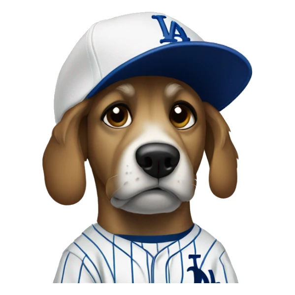 Sad dog with dodgers shirt on sticker