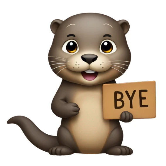 otter holding a sign with the word bye sticker