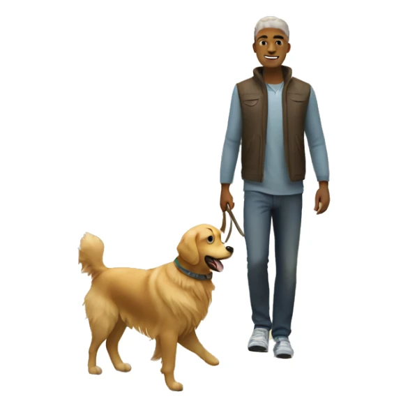 Men walking with golden retriever  sticker