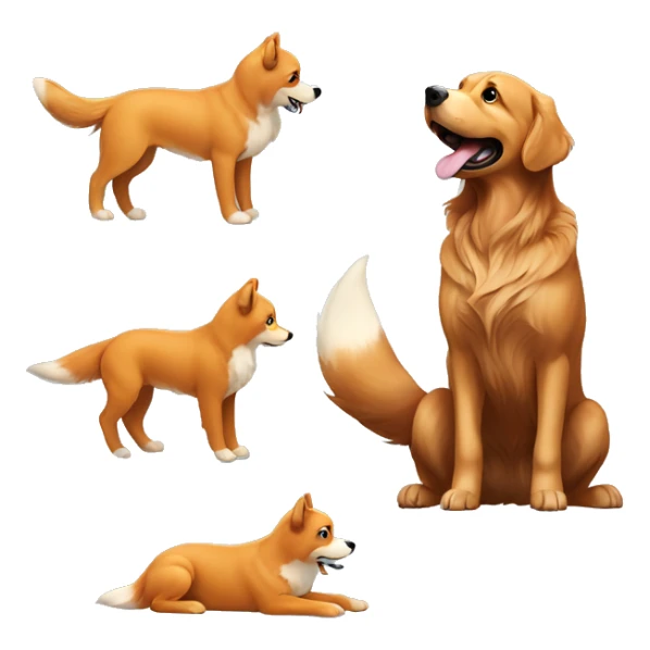 a brown golden retriever playing with a realistic fox sticker