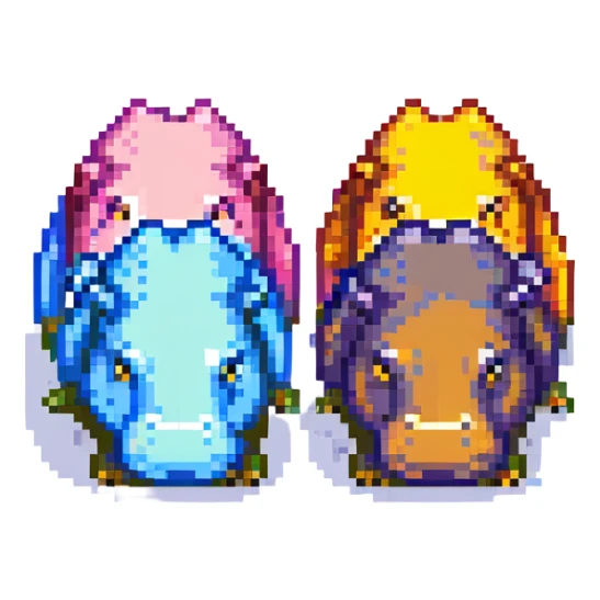 little hippos with 3 heads, different colors sticker