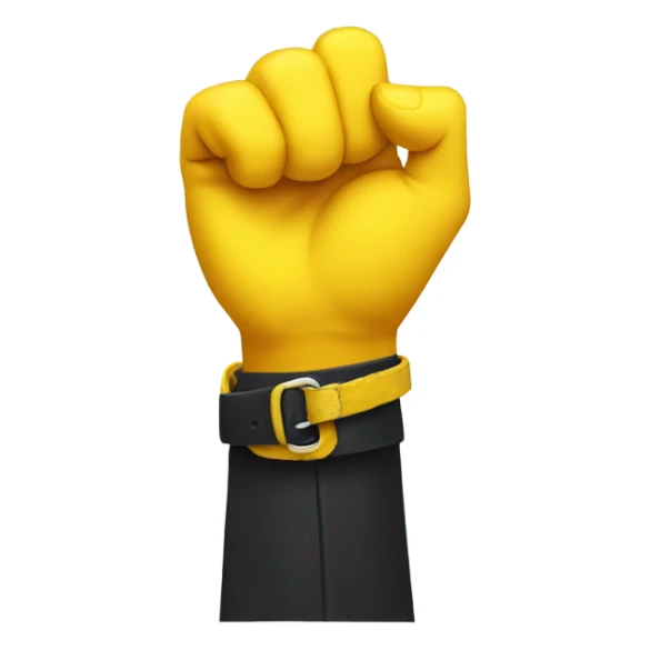 Yellow hand holding belt sticker