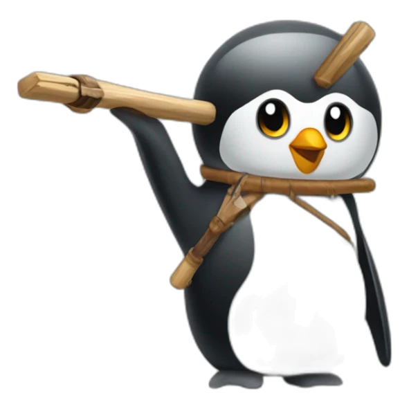 Humanoid penguin hunting slingshot sticker