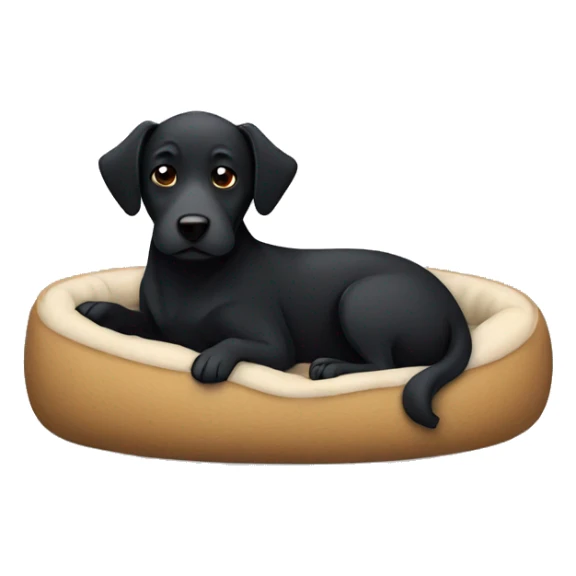 Black dog cuddling up in a dog bed sticker