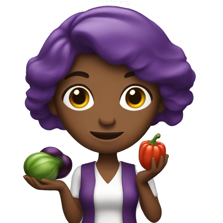 Woman with eggplant in hand emoji