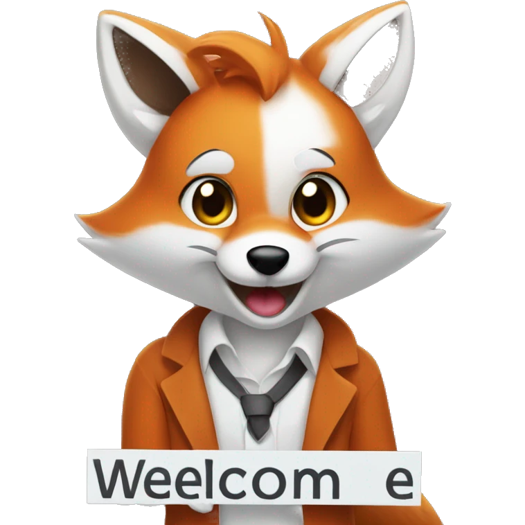 generate an emoji on the topic: a furry fox is holding a sign, and the sign says WELCOME for the discord server emoji
