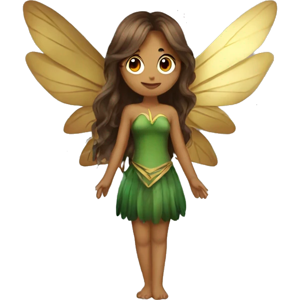 big wings, Beautiful, fairy, gold, brown, dark green, green, long hair emoji