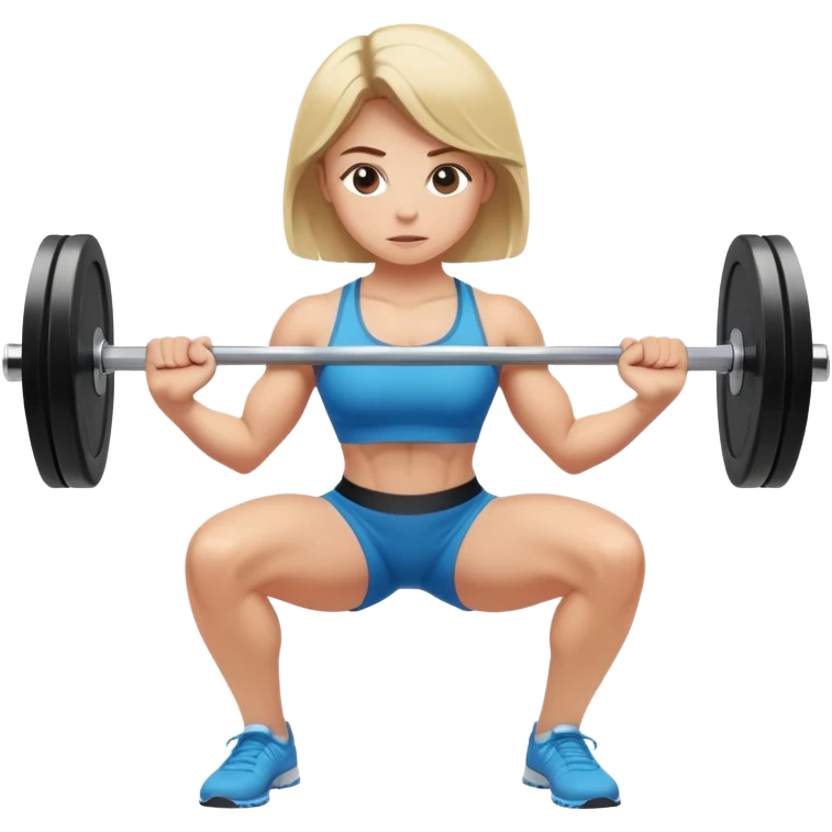 A Caucasian girl doing a squat with a bar  emoji