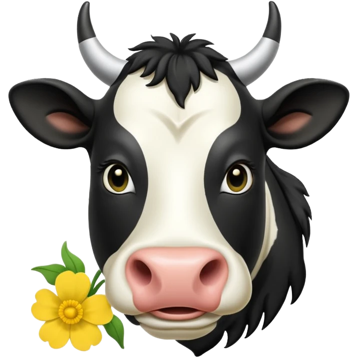 pantomime friesan cow with buttercup in mouth emoji