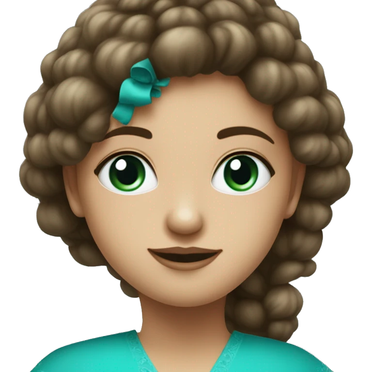 bal avec une fille blanche en robe bleu turquoise yeux vert et cheveux lisse châtain foncé long  emoji
