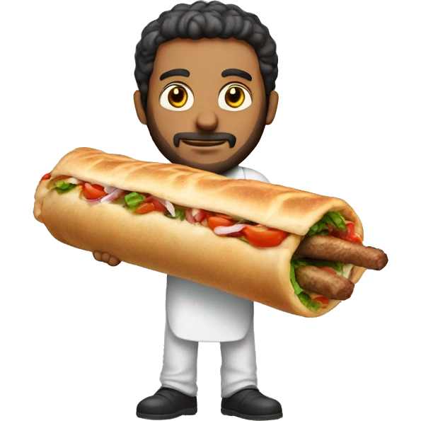Small Lebanese man holding giant kebab  emoji
