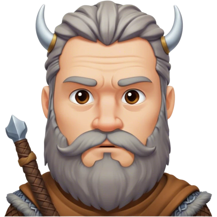  viking face with furrowed eyebrows looking upwards with thumb and index finger resting on its chin. emoji