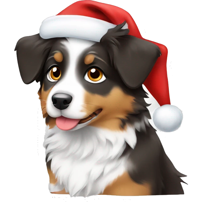 an australian shepherd puppy in a santa hat emoji