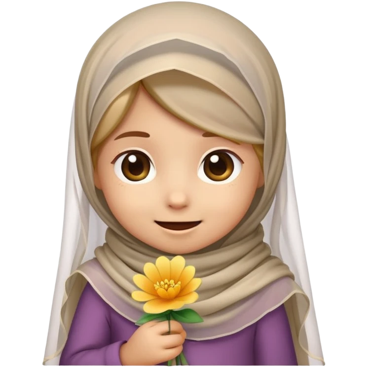 Emoji of a mischievous little girl wearing a veil and a scarf with a flower in her hand emoji