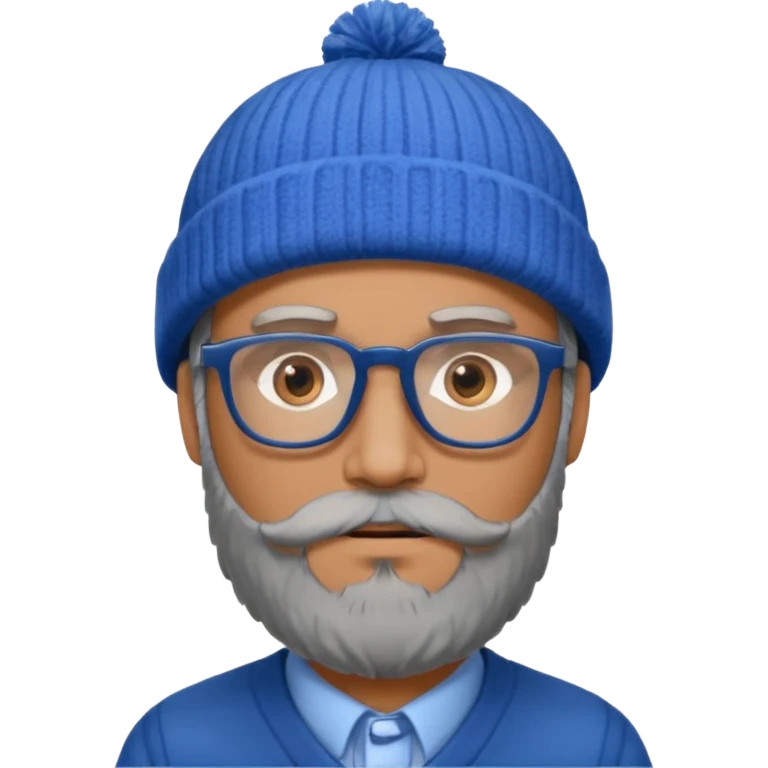 Create a figure that reflects an experienced entrepenurr but who has professional and elegant clothing, blue winter cap, grey glasses, brown eyes and an unkempt beard  emoji