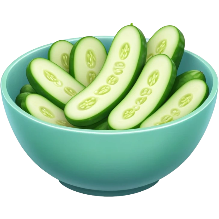 super realistic sliced cucumber in light blue bowl emoji