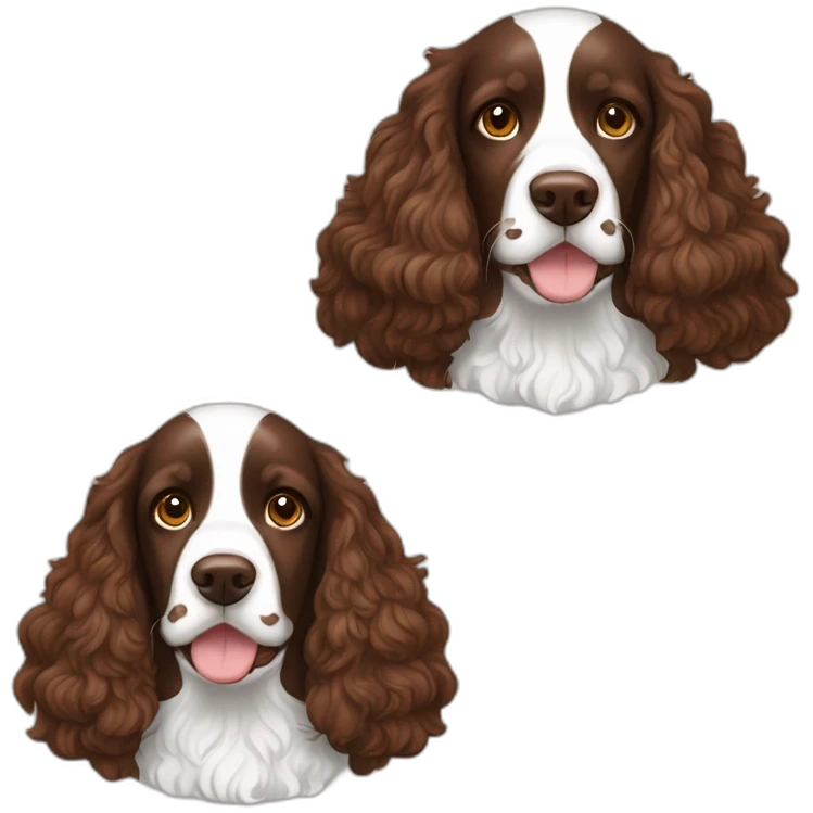 Lagy with brown curly hair is hugging brown old English springer spaniel emoji
