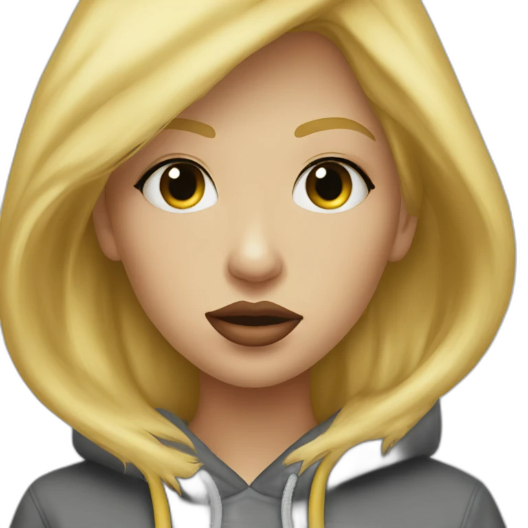 Blonde Woman Short hair hoodie skateboard kiss emoji