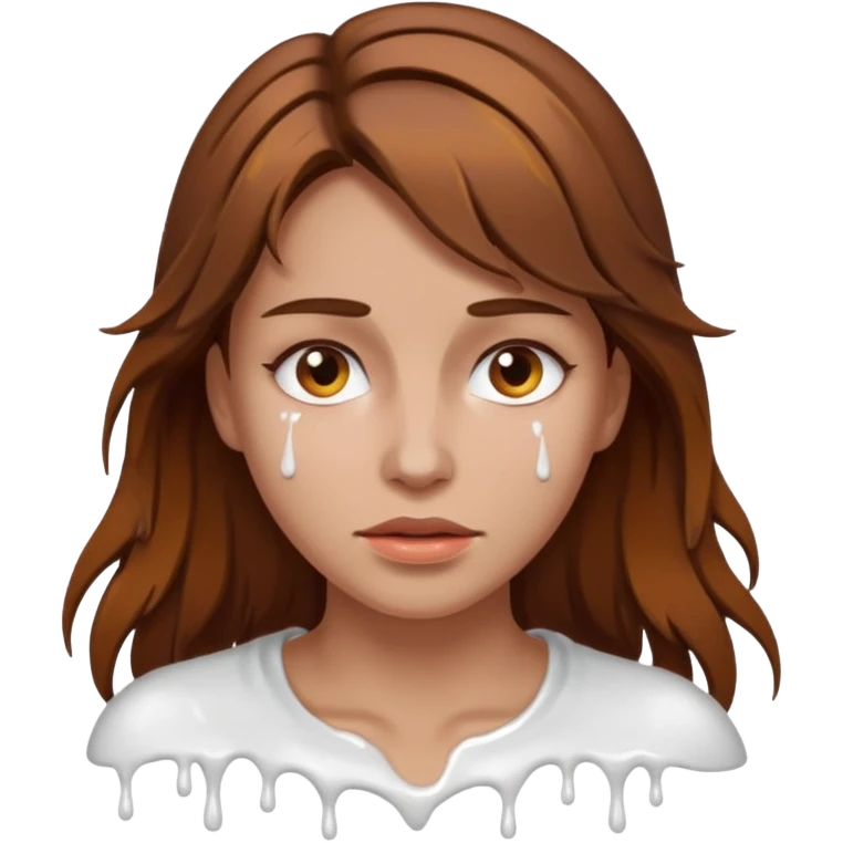 Brown Hair Woman , white paint , drip, face, hot emoji