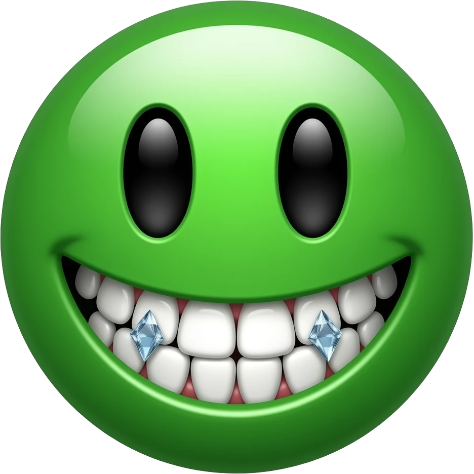 green smiley with diamond teeth grills emoji