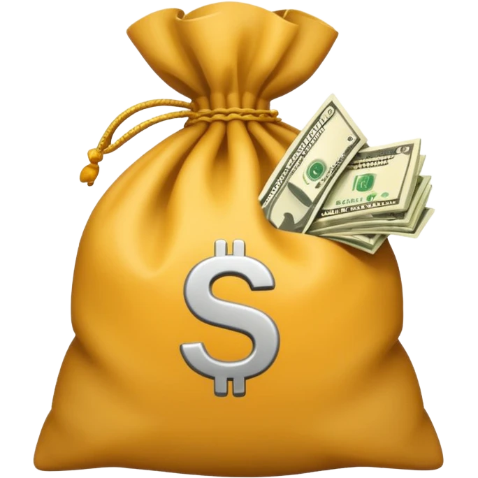 money bag and stack of dollars placed with it emoji