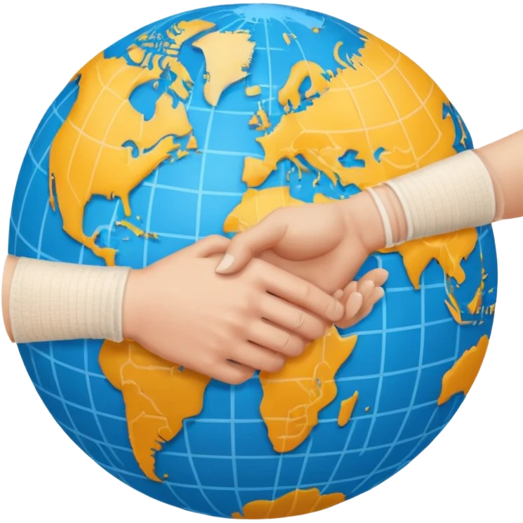 Generate an emoji of two hands shaking in front of a globe. Have the global have a bandage wrapped around it. emoji