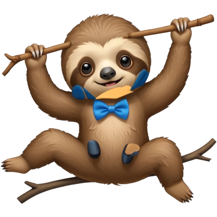 cute swinging Sloth on stick, blue bow tie emoji