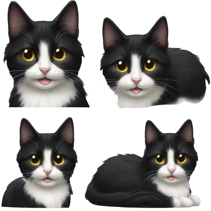 long haired tuxedo cat smiling emoji