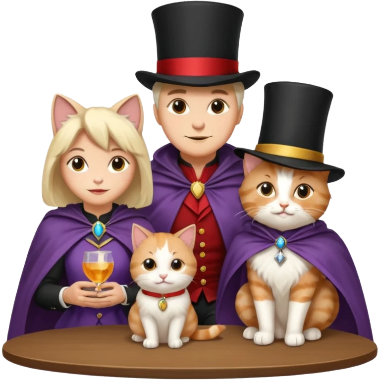 magician couple and their pet cat emoji