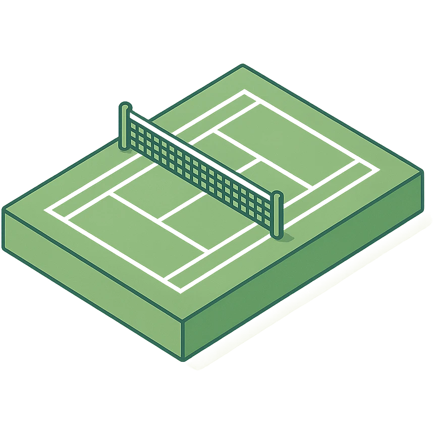 top-down view of a tennis court, clear lines, green and white colors emoji