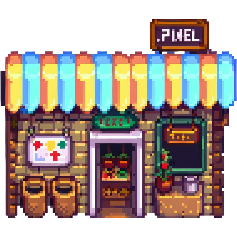 restaurant facade with signboard in pixel art style emoji