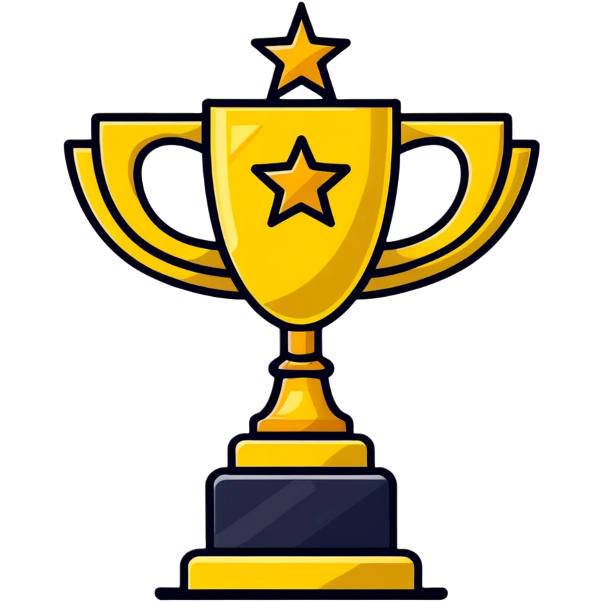 golden trophy with 5 stars, award emblem emoji