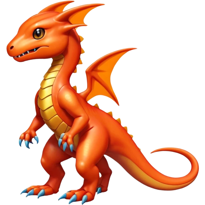 Cute Shiny Orange iridescent Guilmon-Salandit-Fakémon-hybrid-creature (full body)  emoji