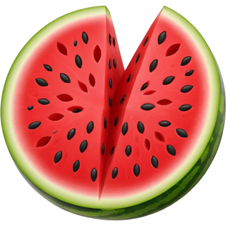 watermelon cut in half showing red interior and seeds emoji