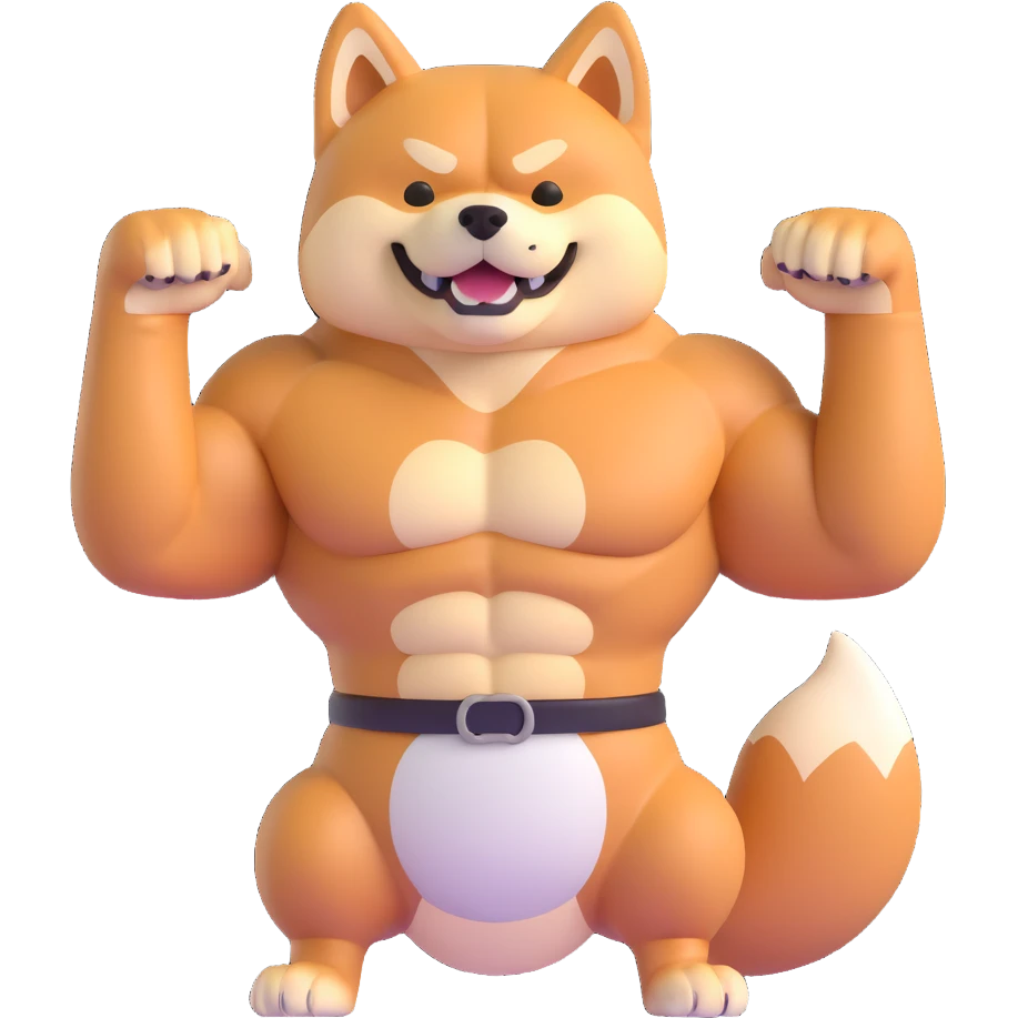 shiba inu, with muscles and abs emoji