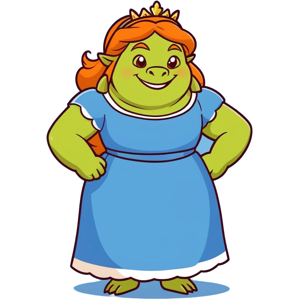 Princess Fiona ogre form, wearing a blue dress, smiling emoji