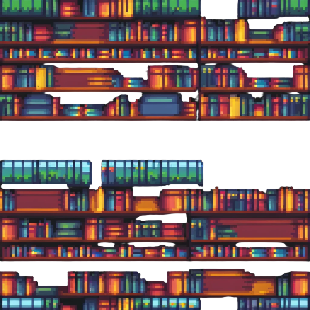 pixel art bookshelf with colorful books in a row emoji