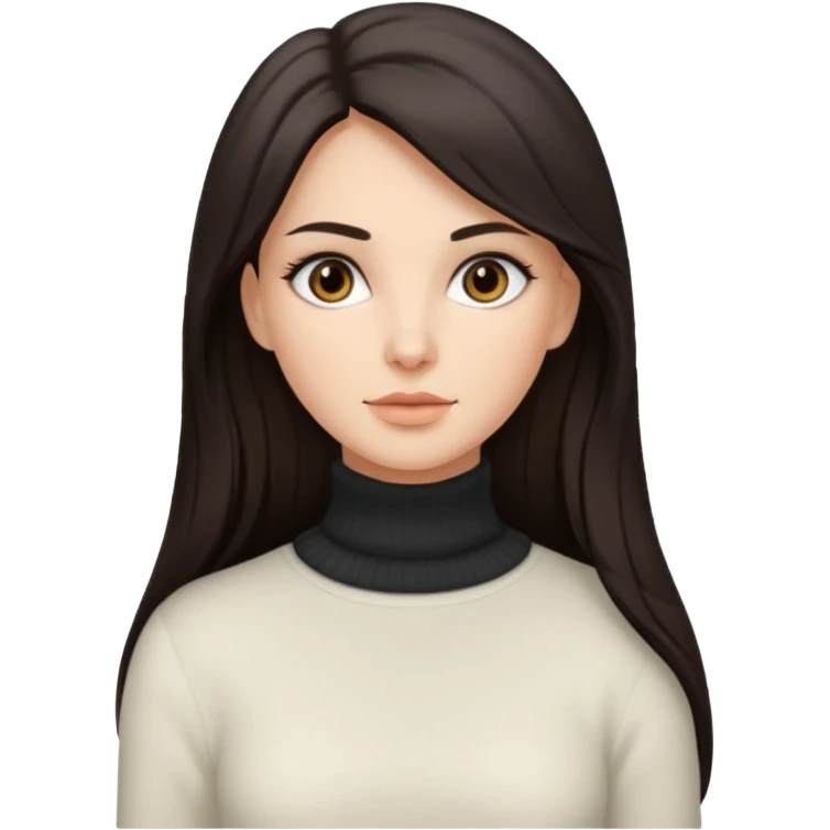 Chica blanca pelo oscuro ojos oscuros muy atractiva y jersey de cuello blanco claro y pelo muy largo emoji