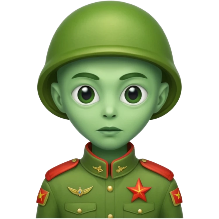 alien, wearing cccp soldier custome, half body emoji