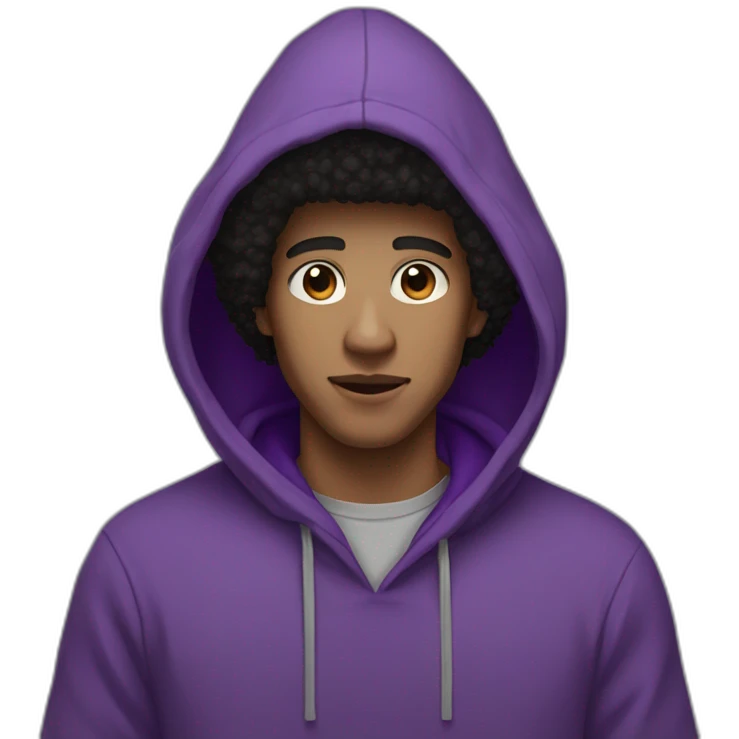 light skin tone guy with a purple hoodie and a big black afro and brown eyes emoji
