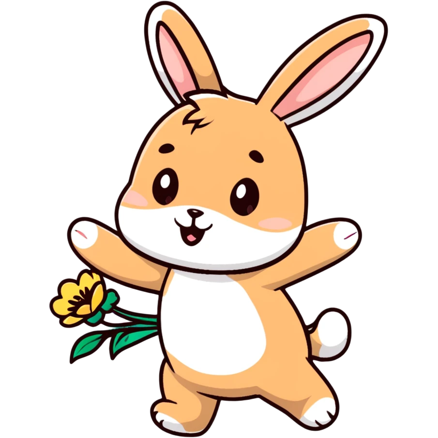 pale brown bunny spinning with flower petals around emoji