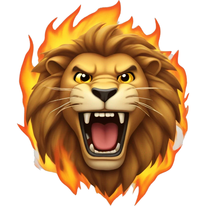 The face of an angry lion, fire burning all around.  emoji