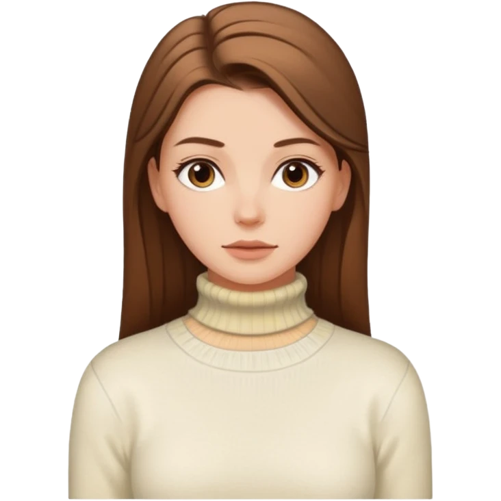 Chica blanca, pelo castaño muy largo recogido, jersey de invierno iniqui de cuello vuelto emoji