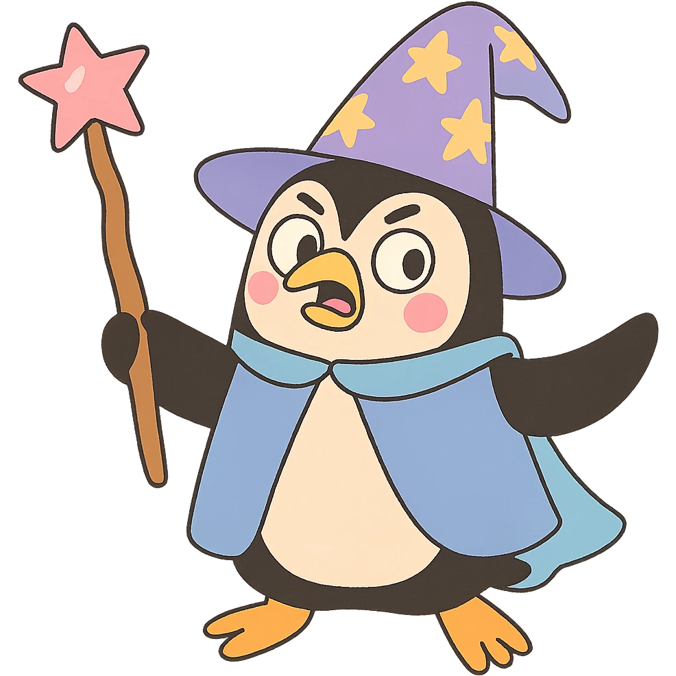 pastel toon style penguin wizard emoji