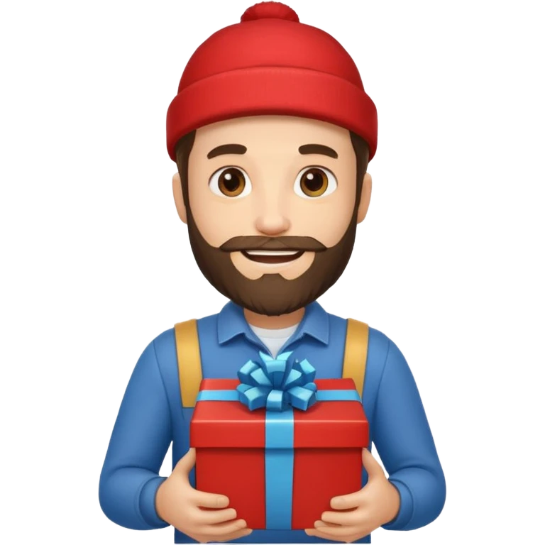 bearded man courier holding gift box emoji
