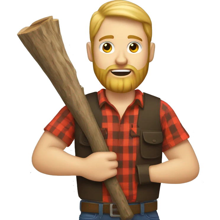 white man lumberjack with beard blond hair chopping firewood emoji
